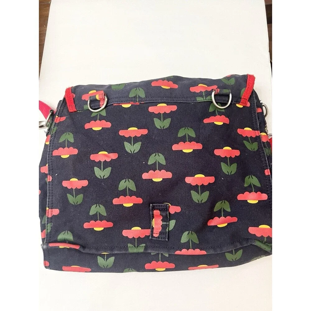 Hanna Andersson Floral Messenger Backpack Book Bag Blue Red Adj Strap School